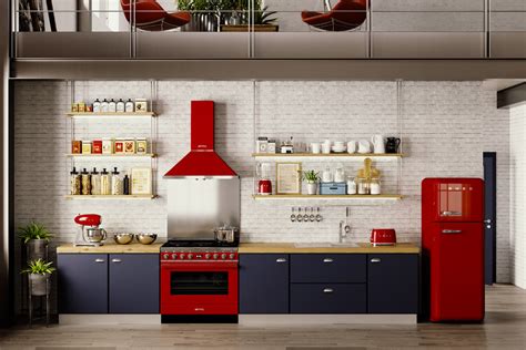 Retro Smeg Kitchen with Red Appliances and Blue Cabinets - Eclectic - Kitchen - Miami - by La ...