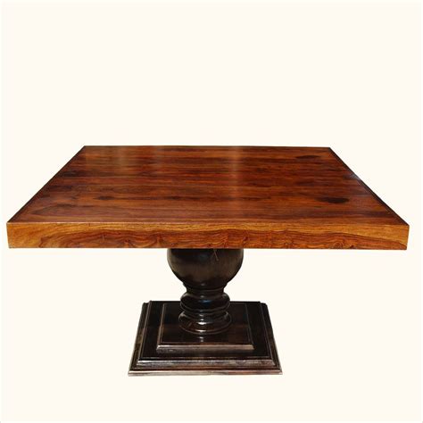 Farmhouse Rustic Solid Wood Fusion Pedestal Square Dining Table ...