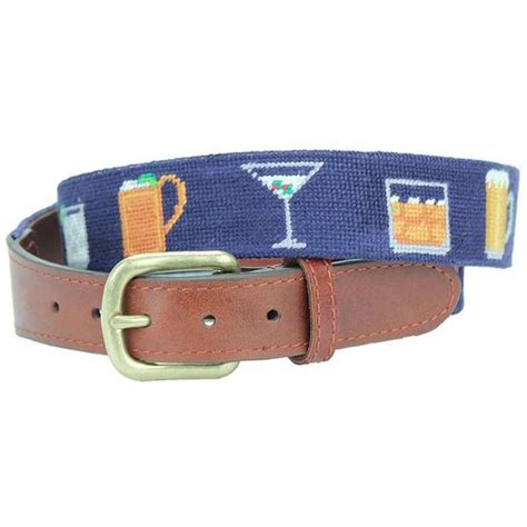 Smathers & Branson Gentlemen's Drinks Needlepoint Belt in Dark Navy