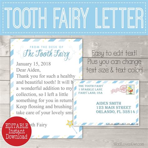 Craft Supplies & Tools Materials Paper, Party & Kids Tooth Fairy Printable PDF Tooth Fairy Gift ...