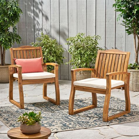 Teak Finish Acacia Wood Outdoors Dining Chairs (Set of 2) - NH680992 ...