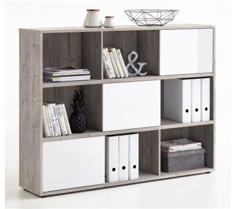 Etagère De Rangement En Bois Coloris Chêne Sable / Blanc Brillant - Dim : L 145 X H 110,5 X P 33 ...