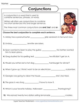 conjunctions and conjunction worksheets conjunctions worksheet - kindergarten conjunction ...