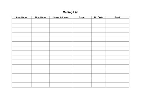 Mailing List Template Excel
