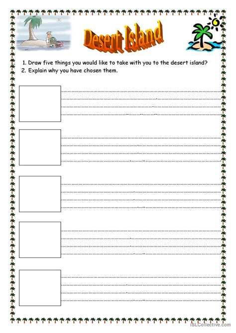 Desert Island warmer, filler, cooler: English ESL worksheets pdf & doc