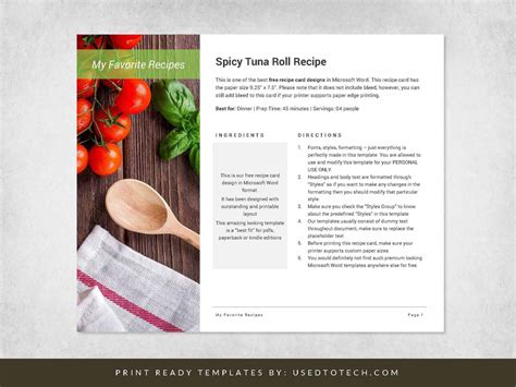 Free microsoft word recipe card template - gsmlasopa