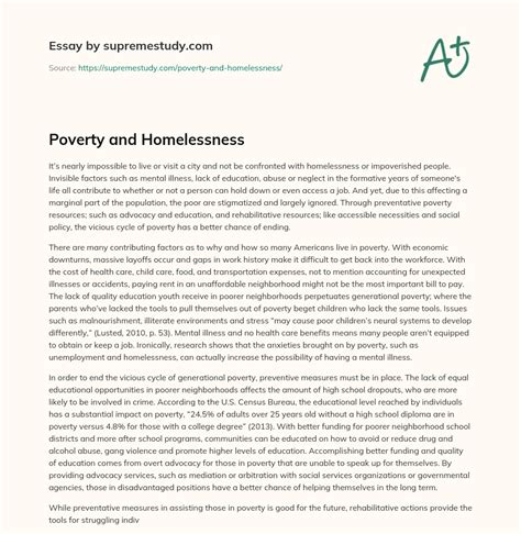 Poverty and Homelessness - Free Essay Example - 597 Words | SupremeStudy