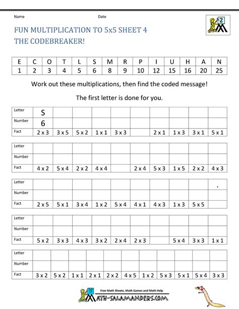 Multiplication to 5x5 Worksheets for 2nd Grade