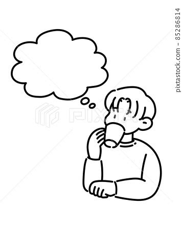 Boy thinking about something ・ Line drawing - Stock Illustration [85286814] - PIXTA