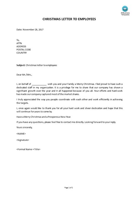 Christmas Letter To Employees | Templates at allbusinesstemplates.com