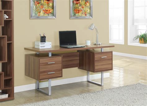 Modern 60" Desk with Floating Top & File Drawer in Walnut - OfficeDesk.com