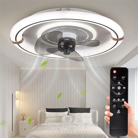 Surtime Modern Bladeless Low Profile Ceiling Fans With Lights And ...