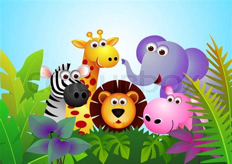 Cute animal cartoon in the jungle | Stock vector | Colourbox