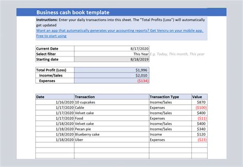 Excel cashbook template - Download and edit for your business