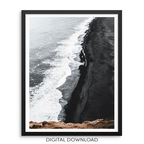 Black Ocean Beach Waves Art Print Seacoast Wall Poster DIGITAL - Etsy