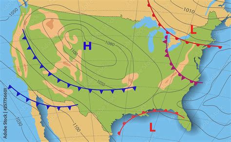 Weather forecast. Meteorological weather map of the United State of ...