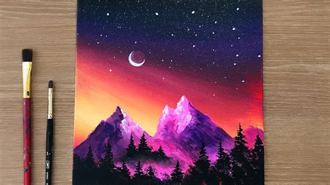 Glowing Night Sky | Forest Acrylic Painting Tutorial Step by Step | Acrylic Painting on Canvas ...