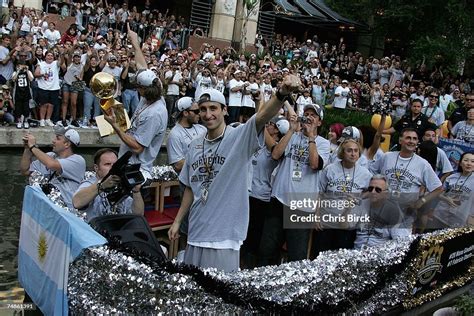 Manu Ginobili of the San Antonio Spurs waves to the crowd during the ...