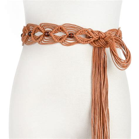 Women Belts Wax Rope Wooden Bead Rope Hollow Woven Rope Hand beaded Belt Female Braided Waist ...