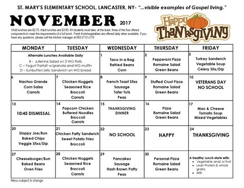 Lunch Menu | St. Mary's Elementary School - Lancaster, NY