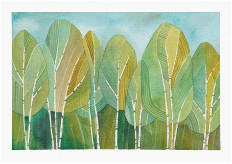 Contemporary Silver Birch Art Print – Lou Davis