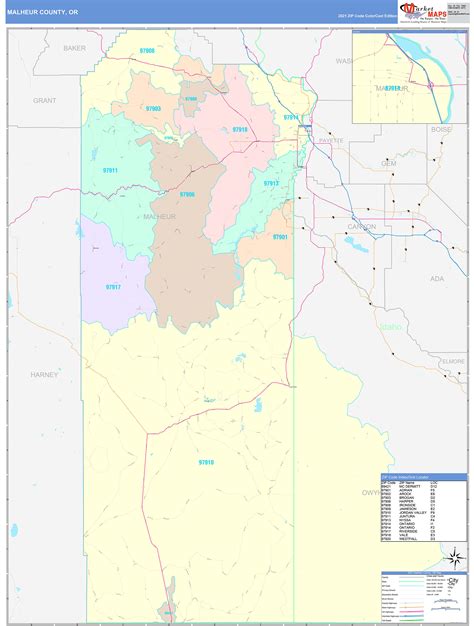 Malheur County, OR Wall Map Color Cast Style by MarketMAPS