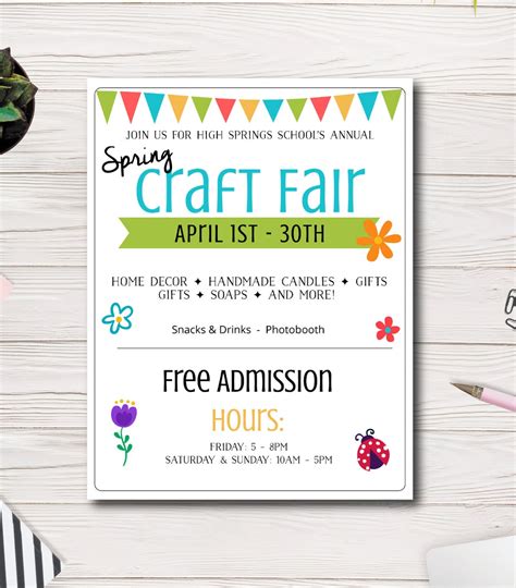 Spring Craft Fair Flyer Template School, Church, PTA, PTO, Event Fundraiser Printable Easy to ...