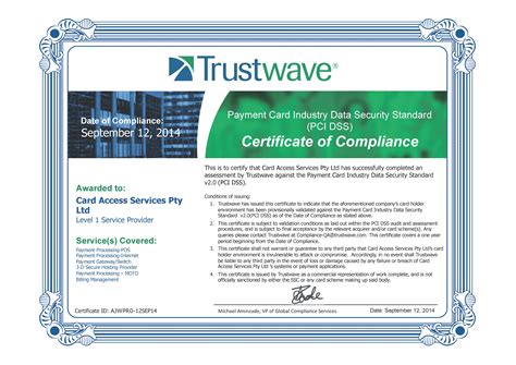 PCI Certificate - Card Access Services