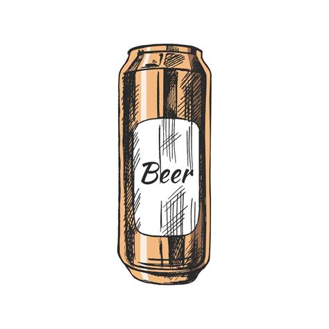 Hand-drawn sketch of beer can isolated on white background. Vector ...