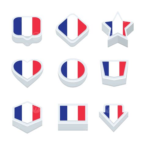 Set Of Nine Styles Of France Flag Icons And Buttons Vector, Icons, Nine, Hearts PNG and Vector ...