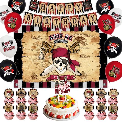 Buy Pirate Birthday Party Supplies,Pirate Treasure Backdrop Background Happy Birthday Banner ...