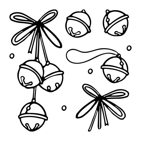 Christmas Bells with ribbon bow Outline doodle cartoon set for Coloring ...