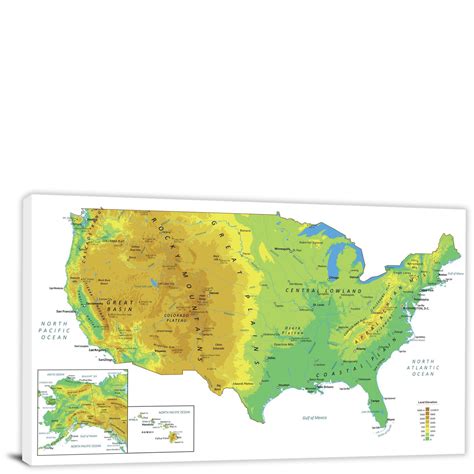 USA-Physical Map, 2022 - Canvas Wrap