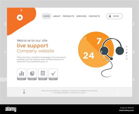 Quality One Page live support Website Template Vector Eps, Modern Web Design with flat UI ...