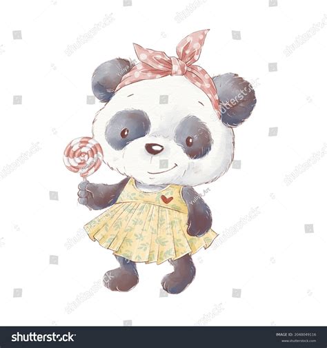 Set Cute Cartoon Panda Watercolor Illustration Stock Illustration ...