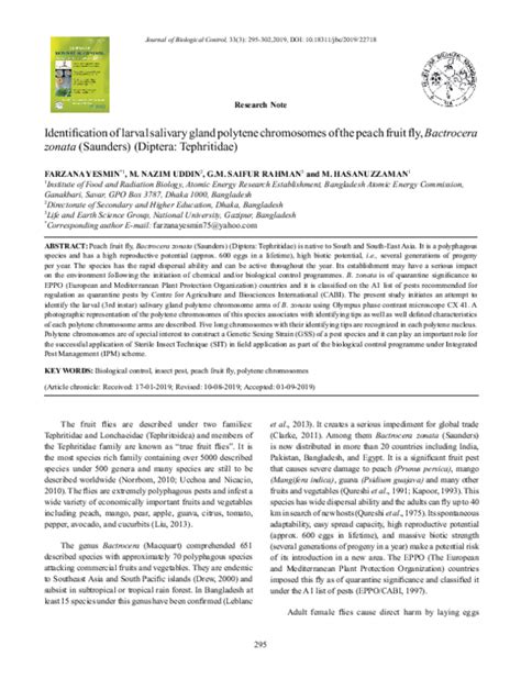 (PDF) Identification of larval salivary gland polytene chromosomes of the peach fruit fly ...