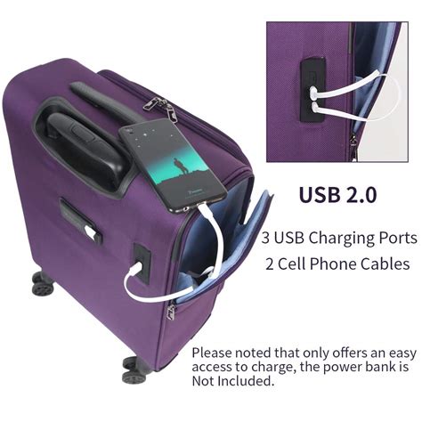 NEWCOM 20 inch Luggage Business Carry On with USB Charging Ports Purple ...