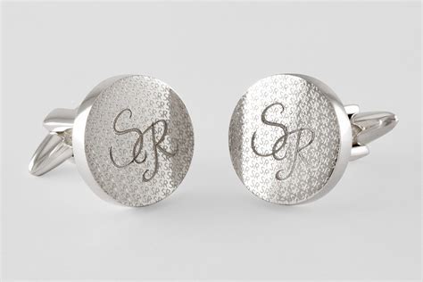 Engraved Round Monogram Cufflinks in Sterling Silver