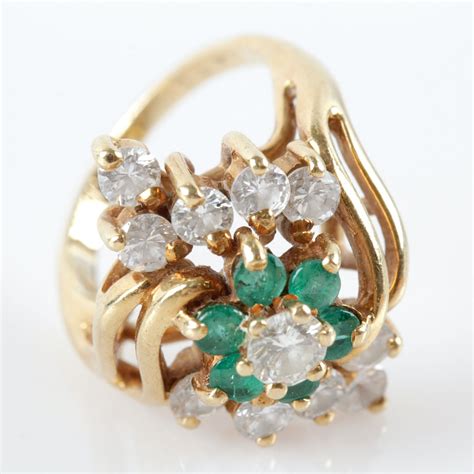 18K Yellow Gold Diamond and Emerald Ring | EBTH