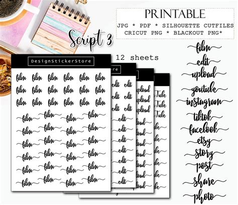 SCRIPT 3 Stickers/printable Planner Stickers/social Media - Etsy