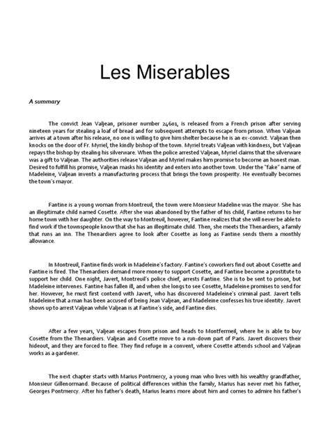 Summary of Les Miserables | Cosette | Marius Pontmercy