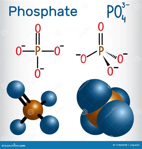 Phosphate Anion Molecule . Structural Chemical Formula and Mole Stock ...