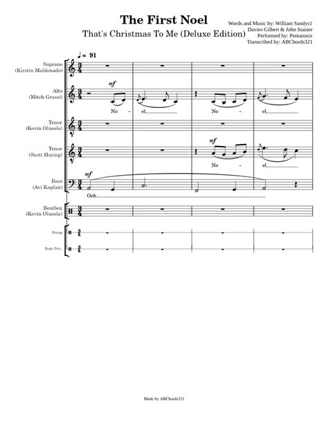 The First Noel | Pentatonix [Full Sheet Music / Transcription] Sheet music for Alto, Tenor, Bass ...