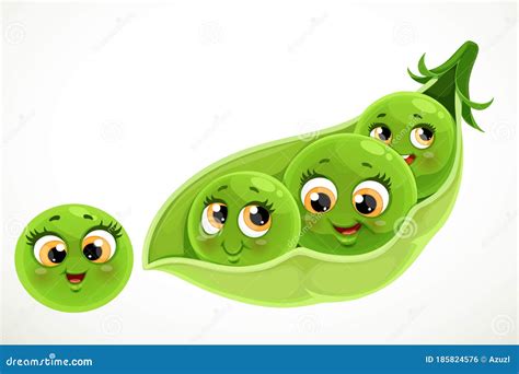 Cute Little Cartoon Emoji Green Peas in a Pod Isolated on White Stock ...