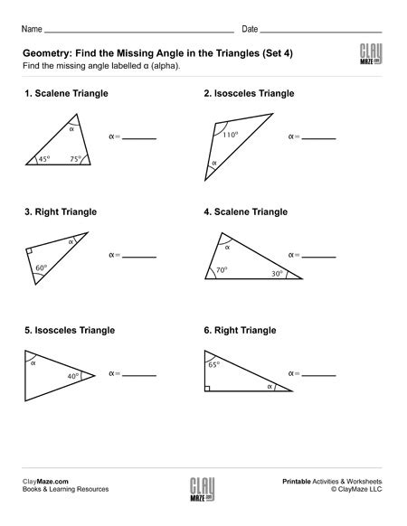 Geometry: Find the Missing Angle in the Triangle (Set 4) | Homeschool Books, Math Workbooks and ...