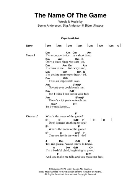 The Name Of The Game by ABBA - Guitar Chords/Lyrics - Guitar Instructor