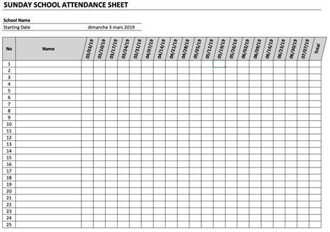 Sunday School Attendance Sheet » The Spreadsheet Page