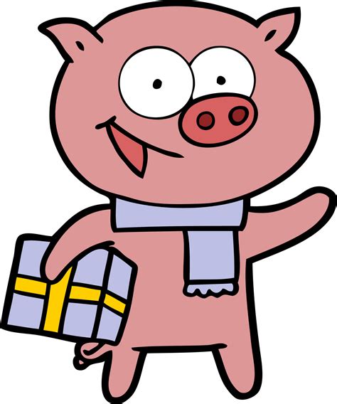 cheerful pig with christmas gift 12549415 Vector Art at Vecteezy