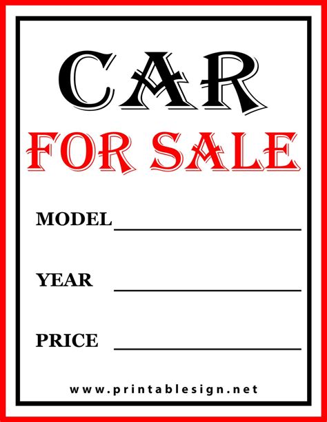 Free Printable Car For Sale Sign Template