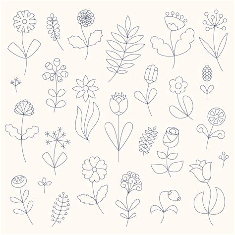 Flower line art set. Minimalist contour drawing. Floral symbols. Vector ...